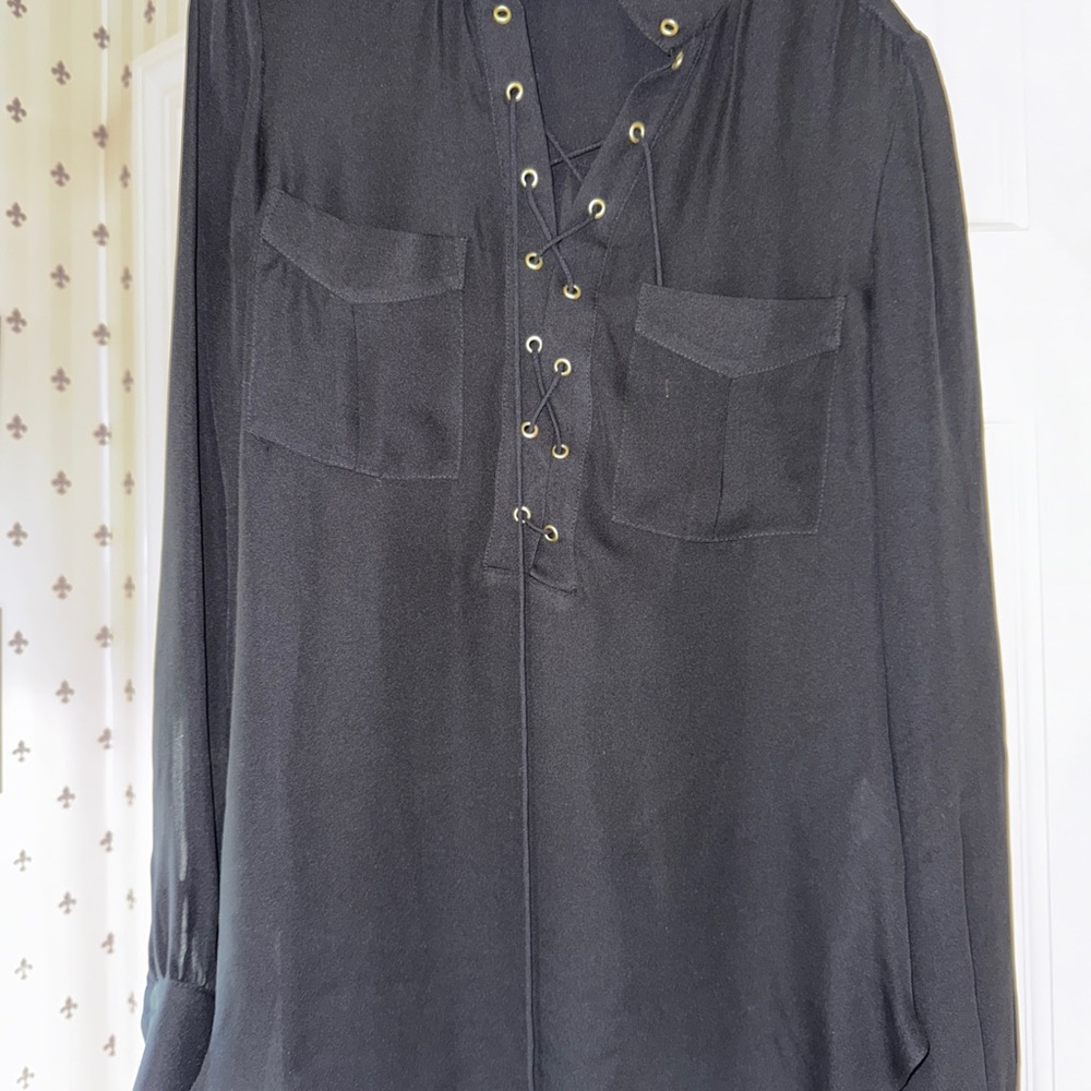 Haute Hippie Black Lace-Up Blouse